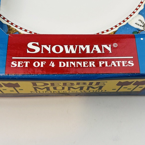Debbie Mumm Snowman Dinner Plates Set of 4 Holiday Winter Christmas Folk Art 11" - Picture 2 of 4